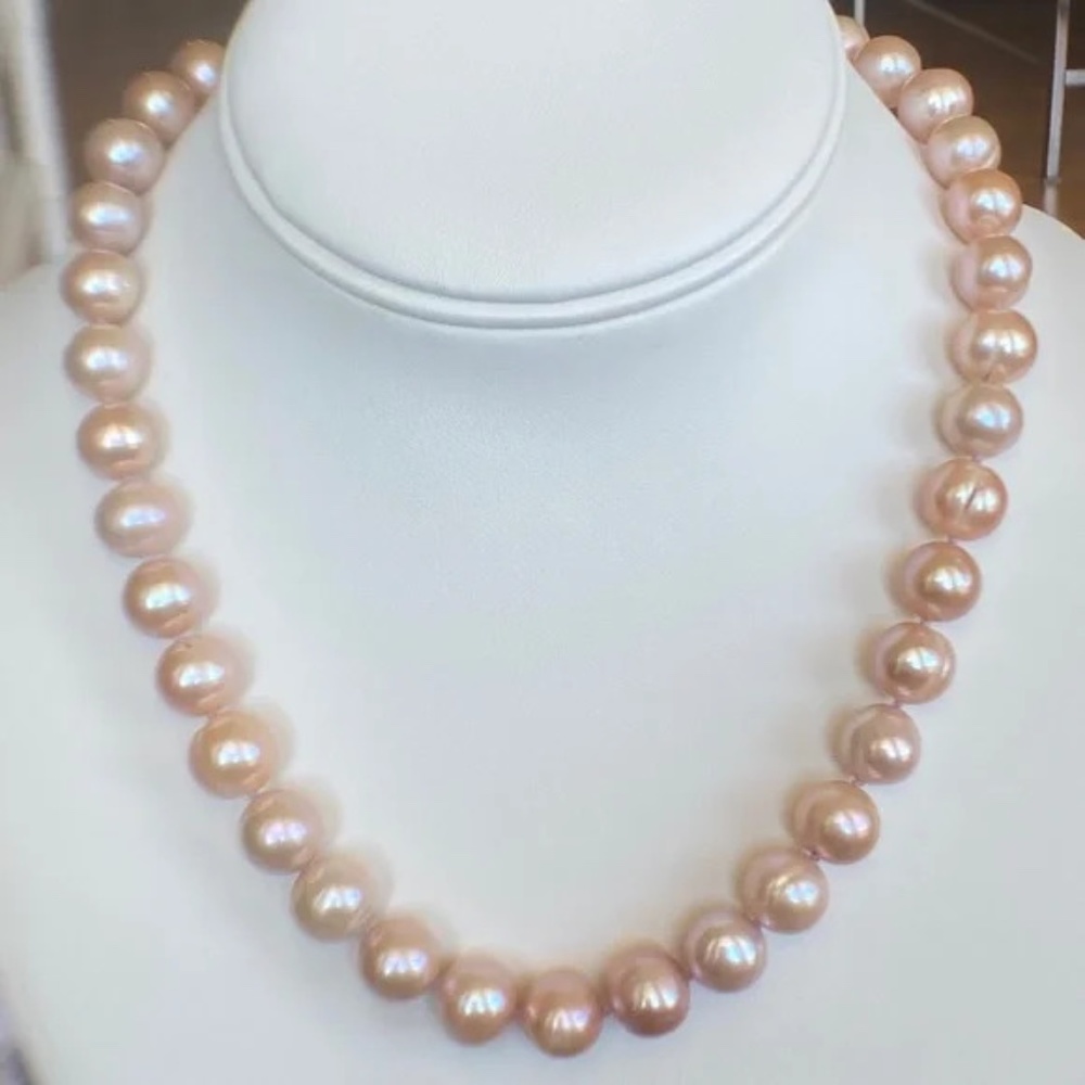 11mm NATURAL Lavender Cultured Pearls HAND KNOTTED - 925 Sterling Silver